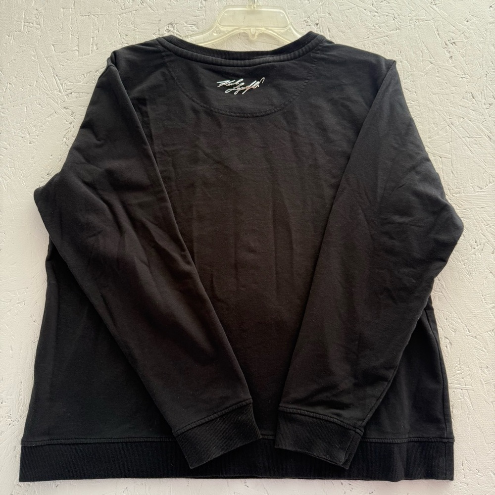 Karl Lagerfeld Black Tee with Sequined Eiffel Tower Size Large Long Sleeve - Picture 6 of 8